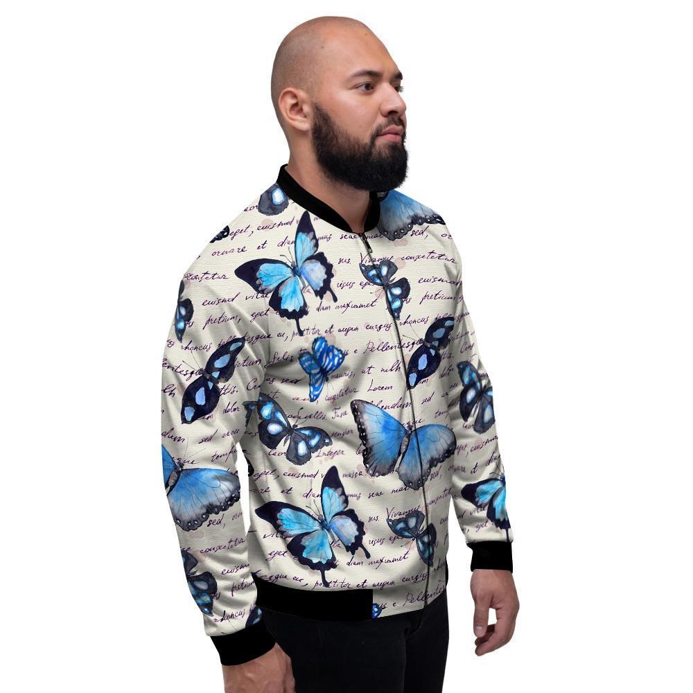 Blue Butterfly Watercolor Print Men's Bomber Jacket-grizzshop