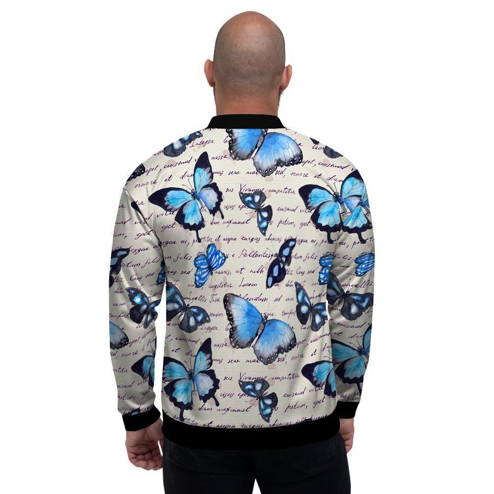 Blue Butterfly Watercolor Print Men's Bomber Jacket-grizzshop