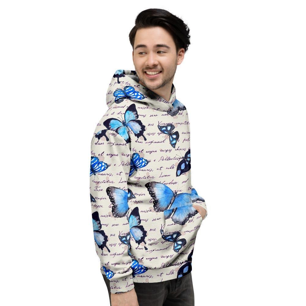 Blue Butterfly Watercolor Print Men's Hoodie-grizzshop
