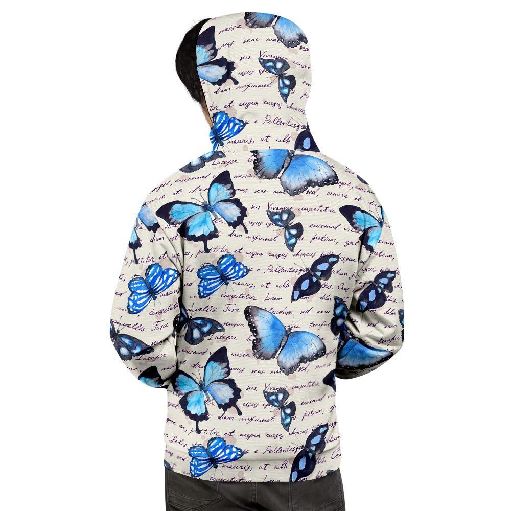 Blue Butterfly Watercolor Print Men's Hoodie-grizzshop
