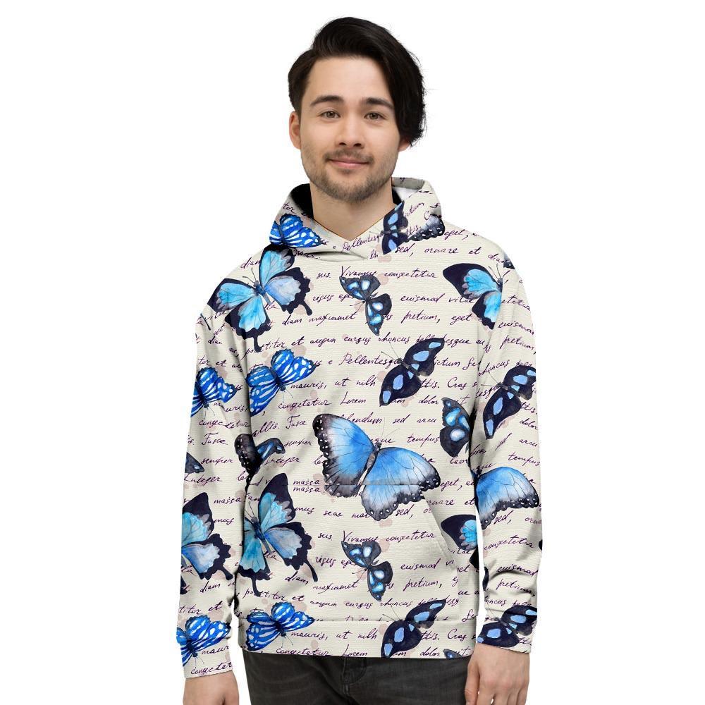 Blue Butterfly Watercolor Print Men's Hoodie-grizzshop