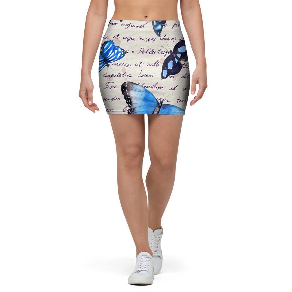 Blue Butterfly Watercolor Print Mini Skirt-grizzshop