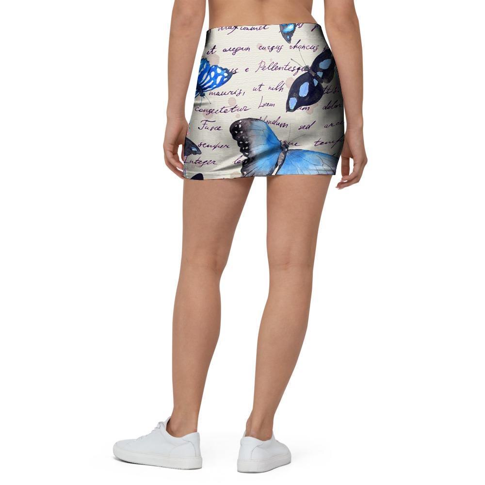 Blue Butterfly Watercolor Print Mini Skirt-grizzshop