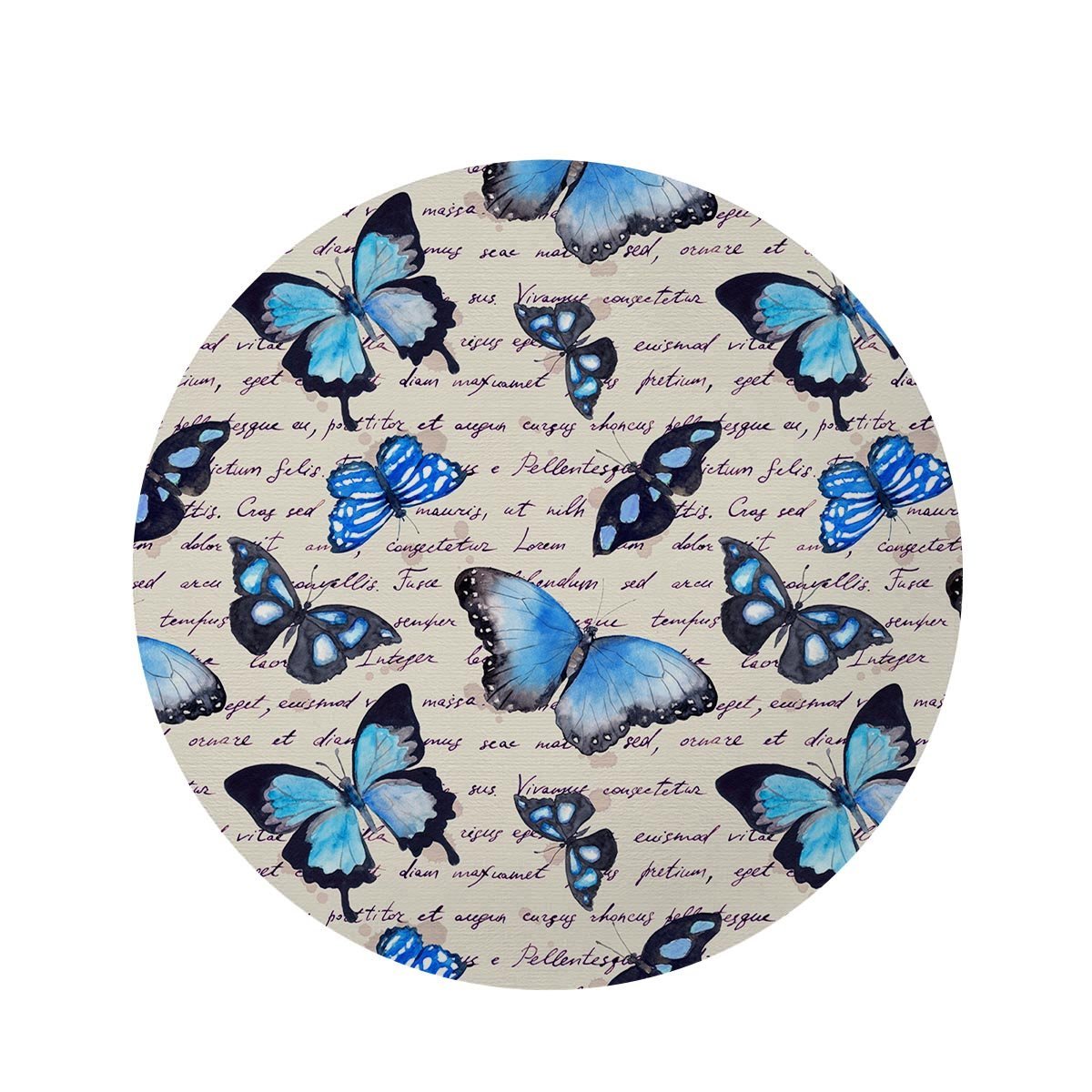 Blue Butterfly Watercolor Print Round Rug-grizzshop