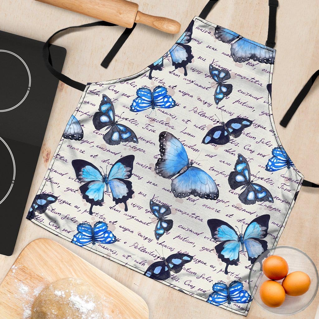 Blue Butterfly Watercolor Print Women's Apron-grizzshop