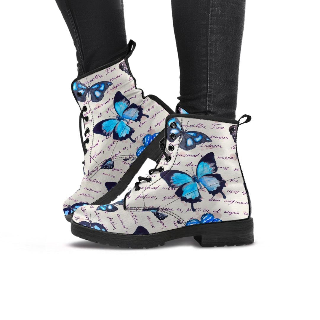 Blue Butterfly Watercolor Print Women's Boots-grizzshop