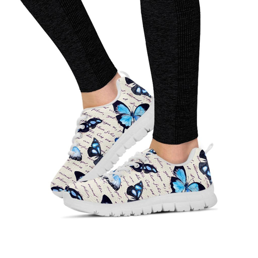 Blue Butterfly Watercolor Print Women's Sneakers-grizzshop