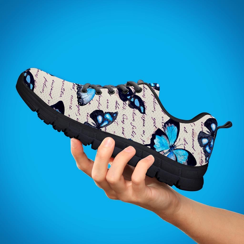 Blue Butterfly Watercolor Print Women's Sneakers-grizzshop