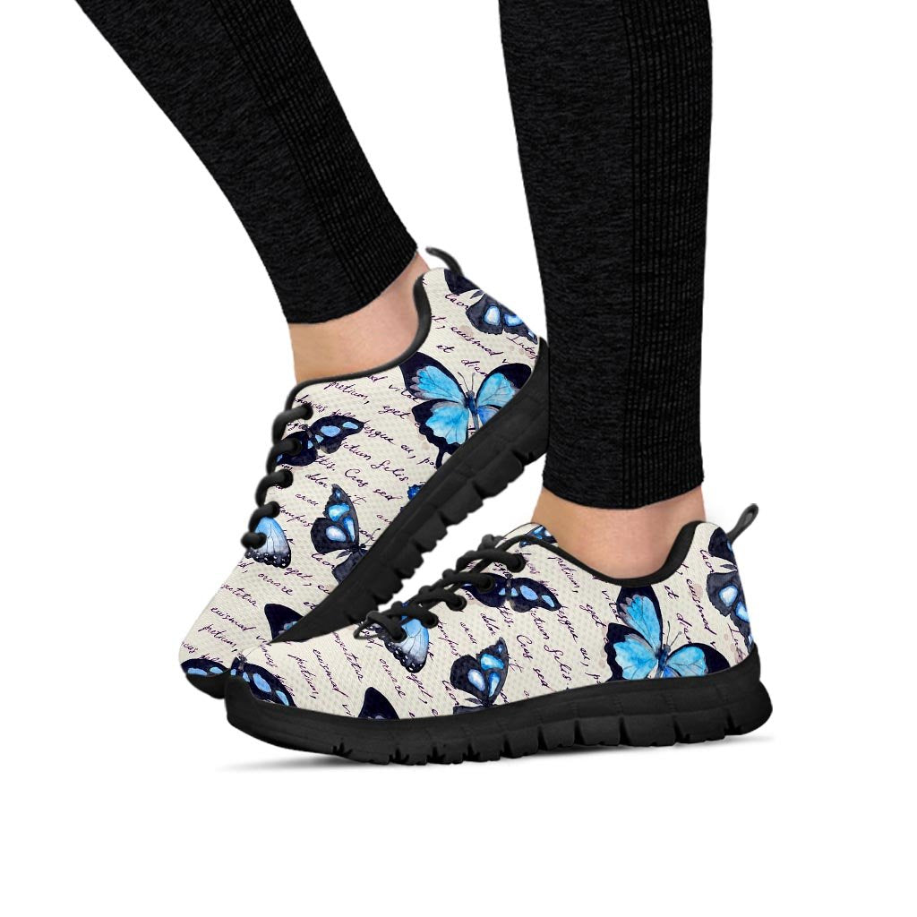 Blue Butterfly Watercolor Print Women's Sneakers-grizzshop