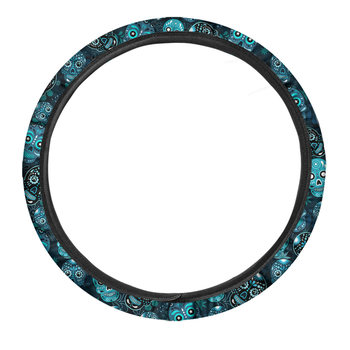 Blue Calavera Skull Print Pattern Car Steering Wheel Cover-grizzshop