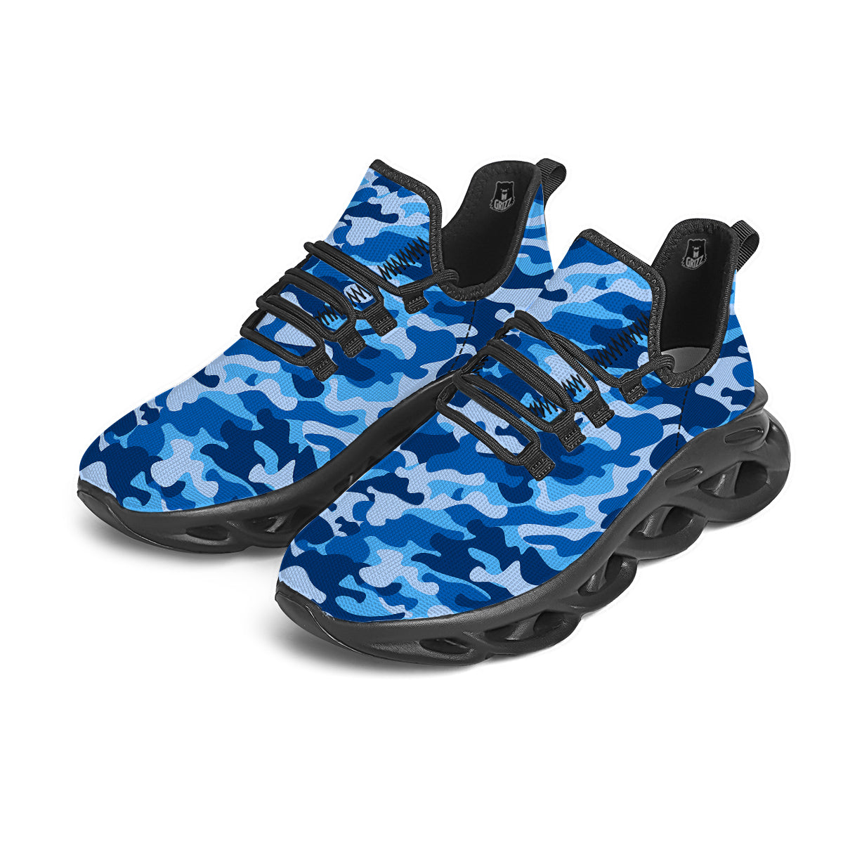 Blue Camo And Camouflage Print Black Running Shoes-grizzshop