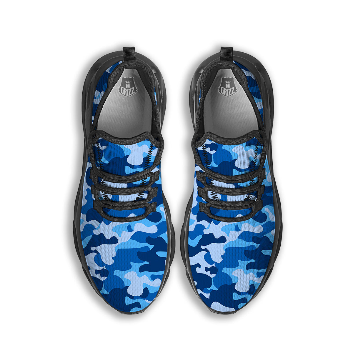 Blue Camo And Camouflage Print Black Running Shoes-grizzshop