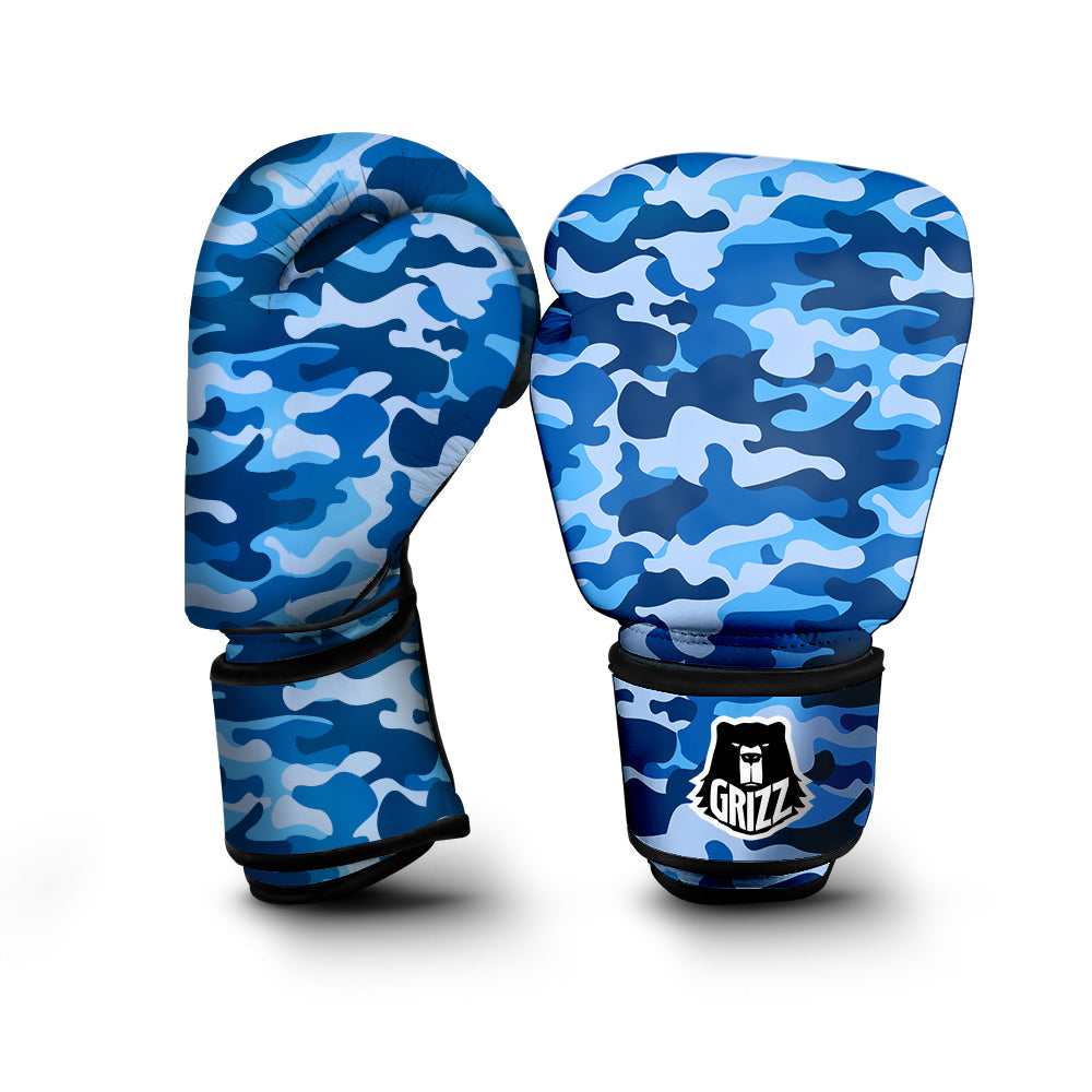 Blue Camo And Camouflage Print Boxing Gloves-grizzshop