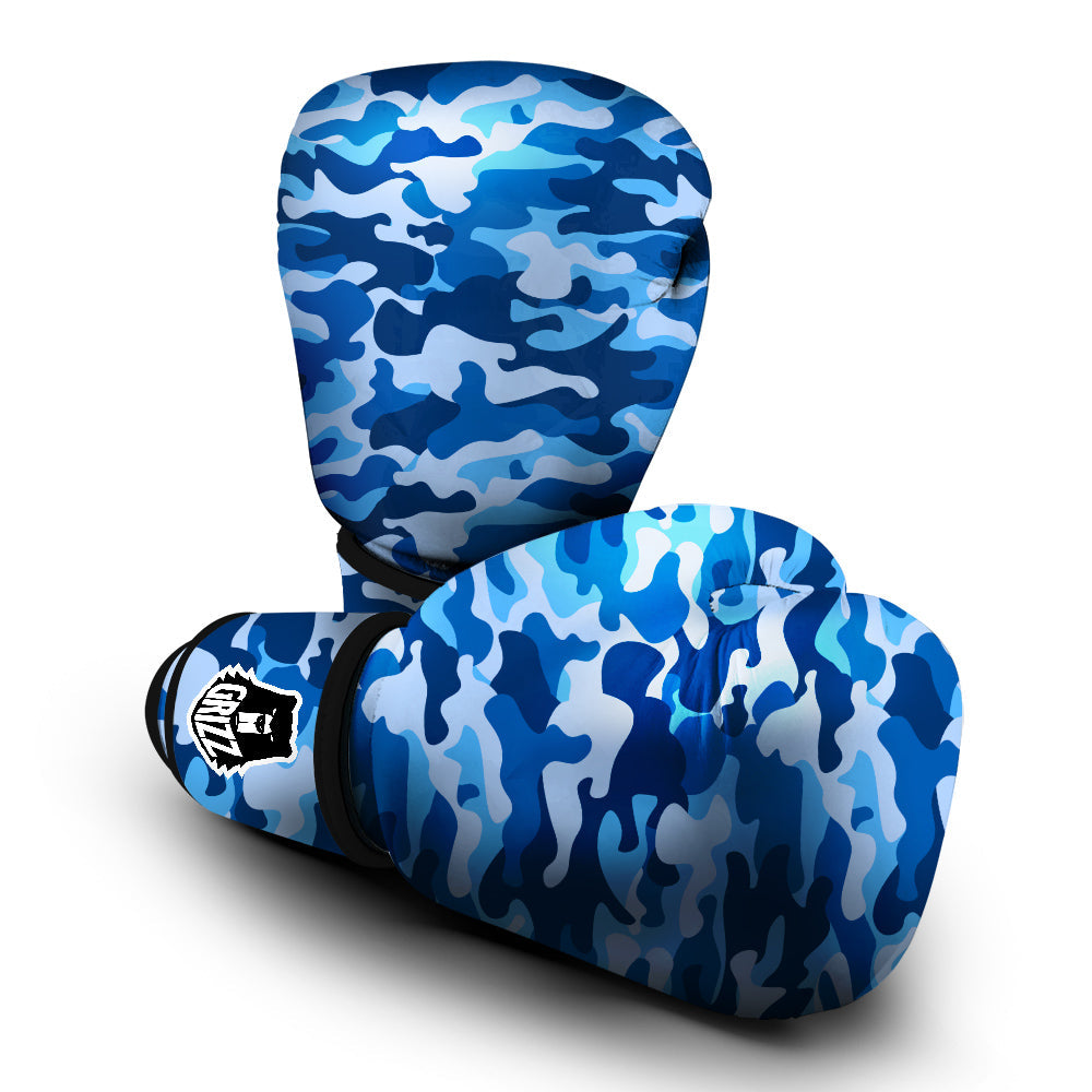 Blue Camo And Camouflage Print Boxing Gloves-grizzshop