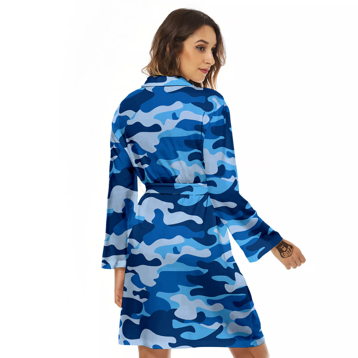 Blue Camo And Camouflage Print Women's Robe-grizzshop