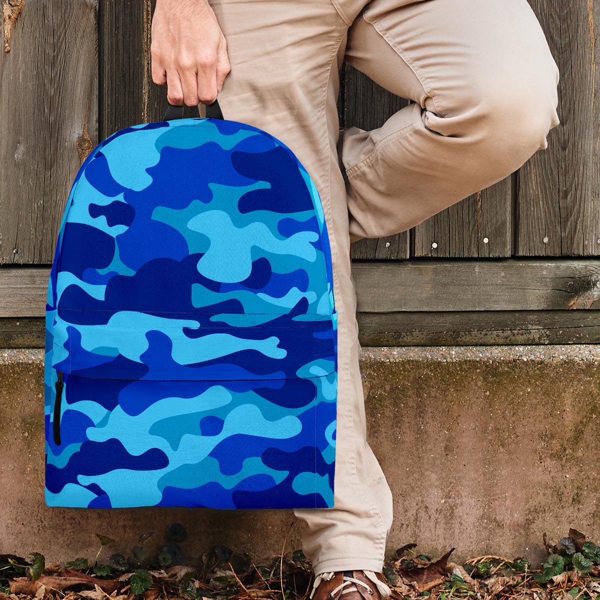 Blue Camo Print Backpack-grizzshop