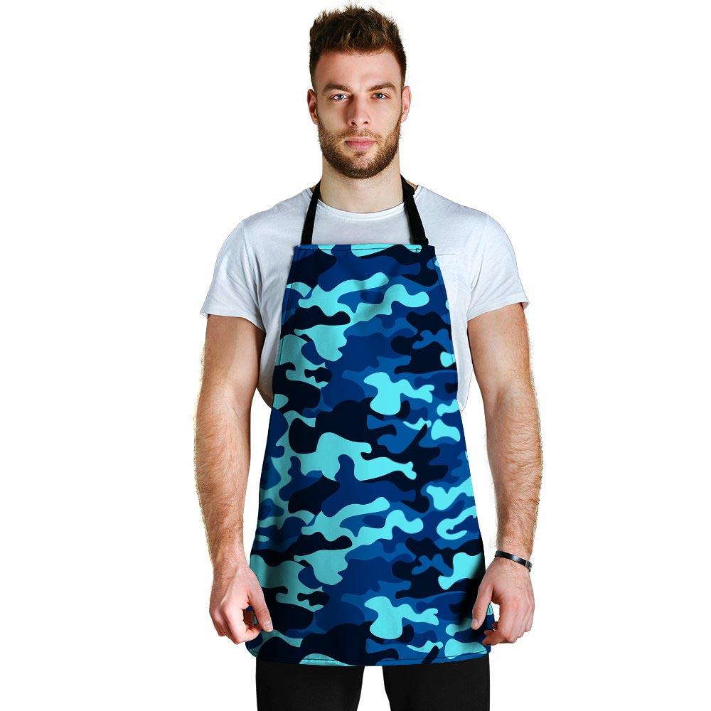 Blue Camoflage Print Men's Apron-grizzshop