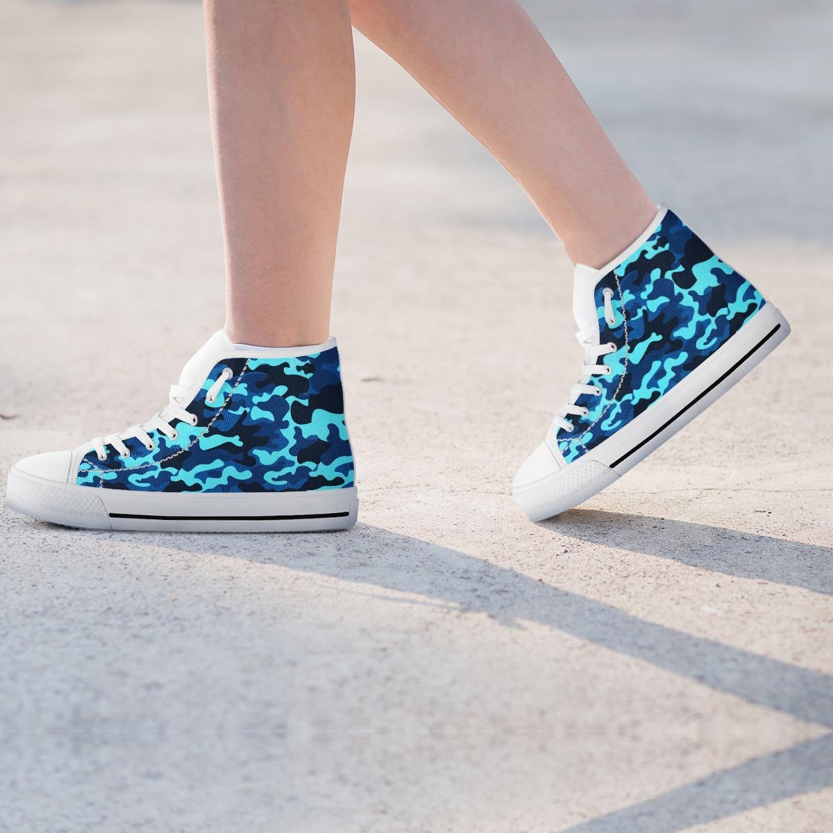Blue Camoflage Print Women's High Top Shoes-grizzshop
