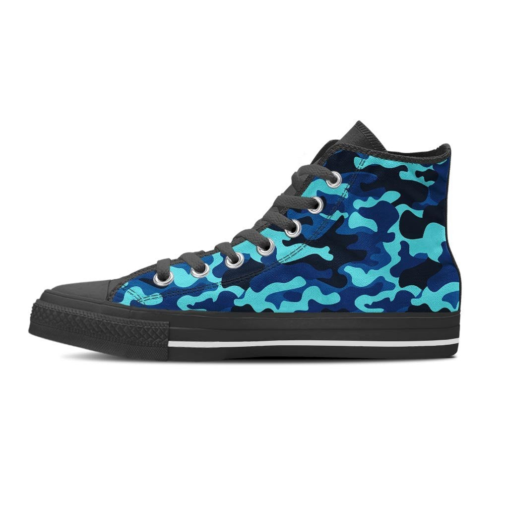 Blue Camoflage Print Women's High Top Shoes-grizzshop