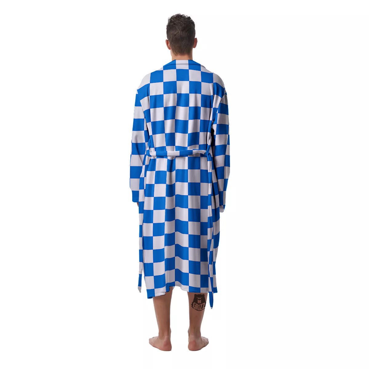 Blue Checkered Flag Print Men's Robe-grizzshop