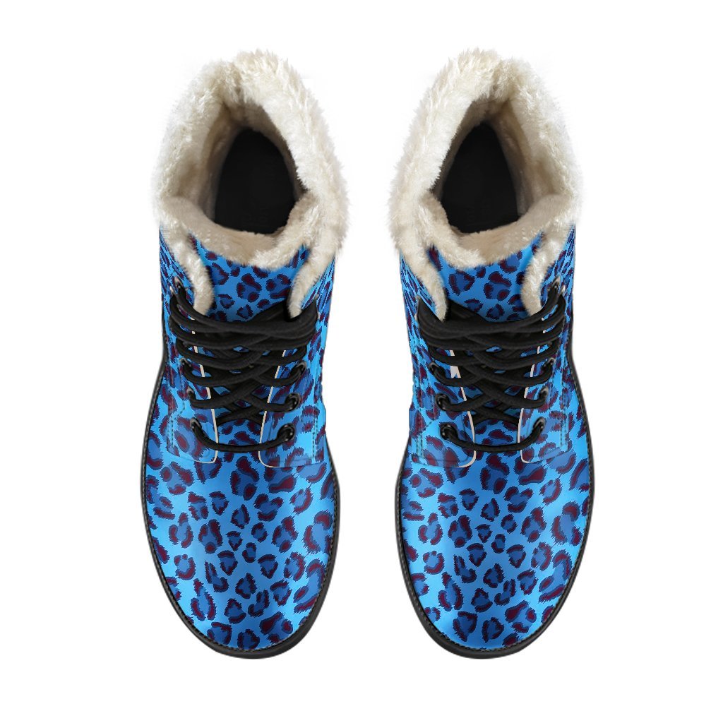 Blue Cheetah Leopard Pattern Print Comfy Winter Boots-grizzshop