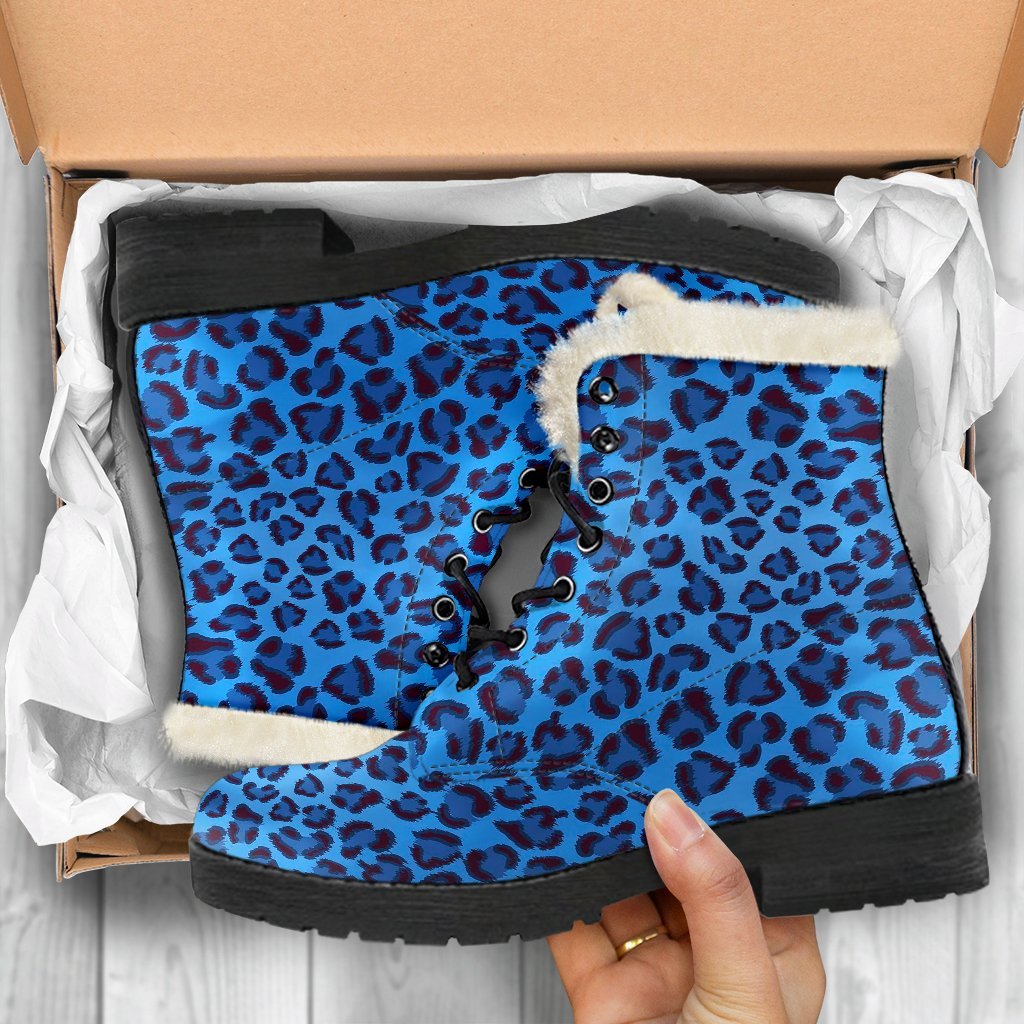 Blue Cheetah Leopard Pattern Print Comfy Winter Boots-grizzshop