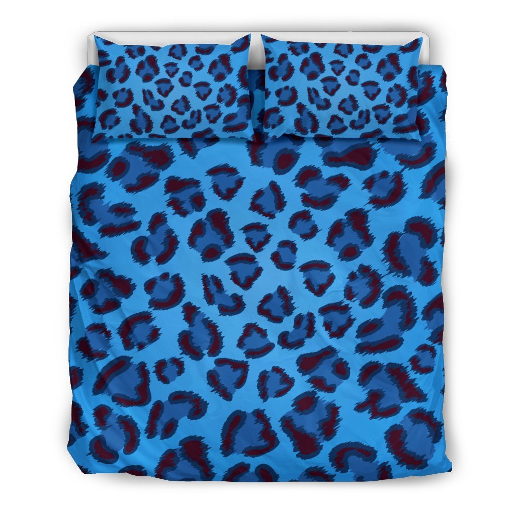 Blue Cheetah Leopard Pattern Print Duvet Cover Bedding Set-grizzshop
