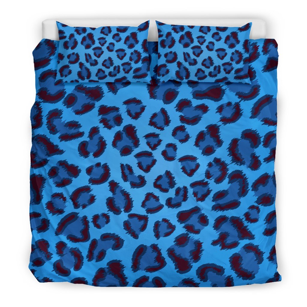 Blue Cheetah Leopard Pattern Print Duvet Cover Bedding Set-grizzshop