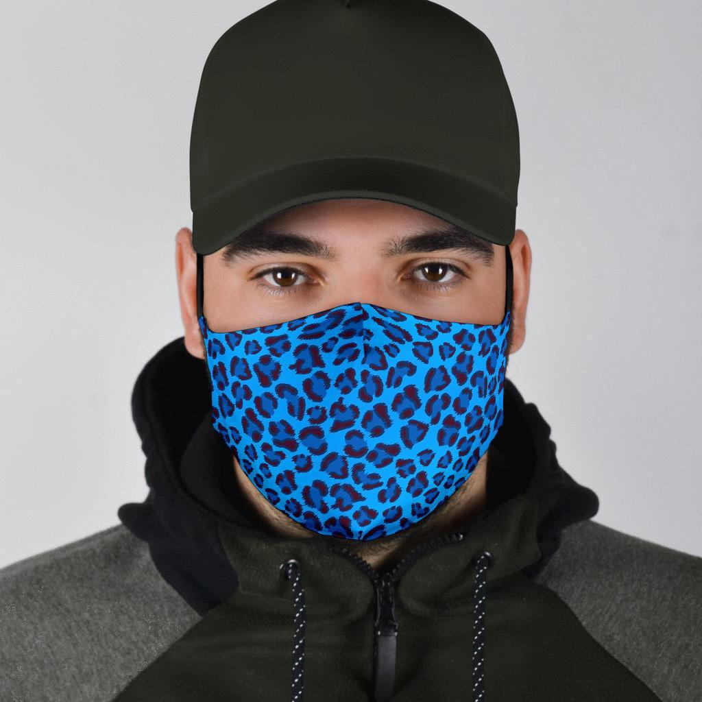 Blue Cheetah Leopard Pattern Print Face Mask-grizzshop