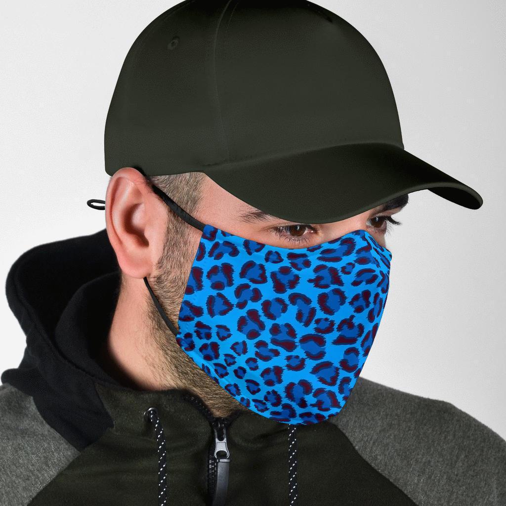 Blue Cheetah Leopard Pattern Print Face Mask-grizzshop