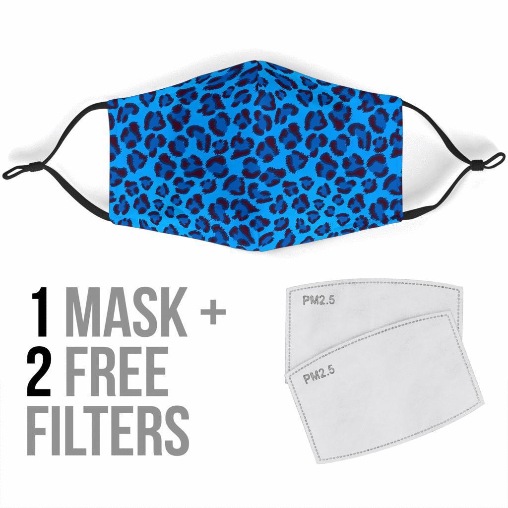 Blue Cheetah Leopard Pattern Print Face Mask-grizzshop