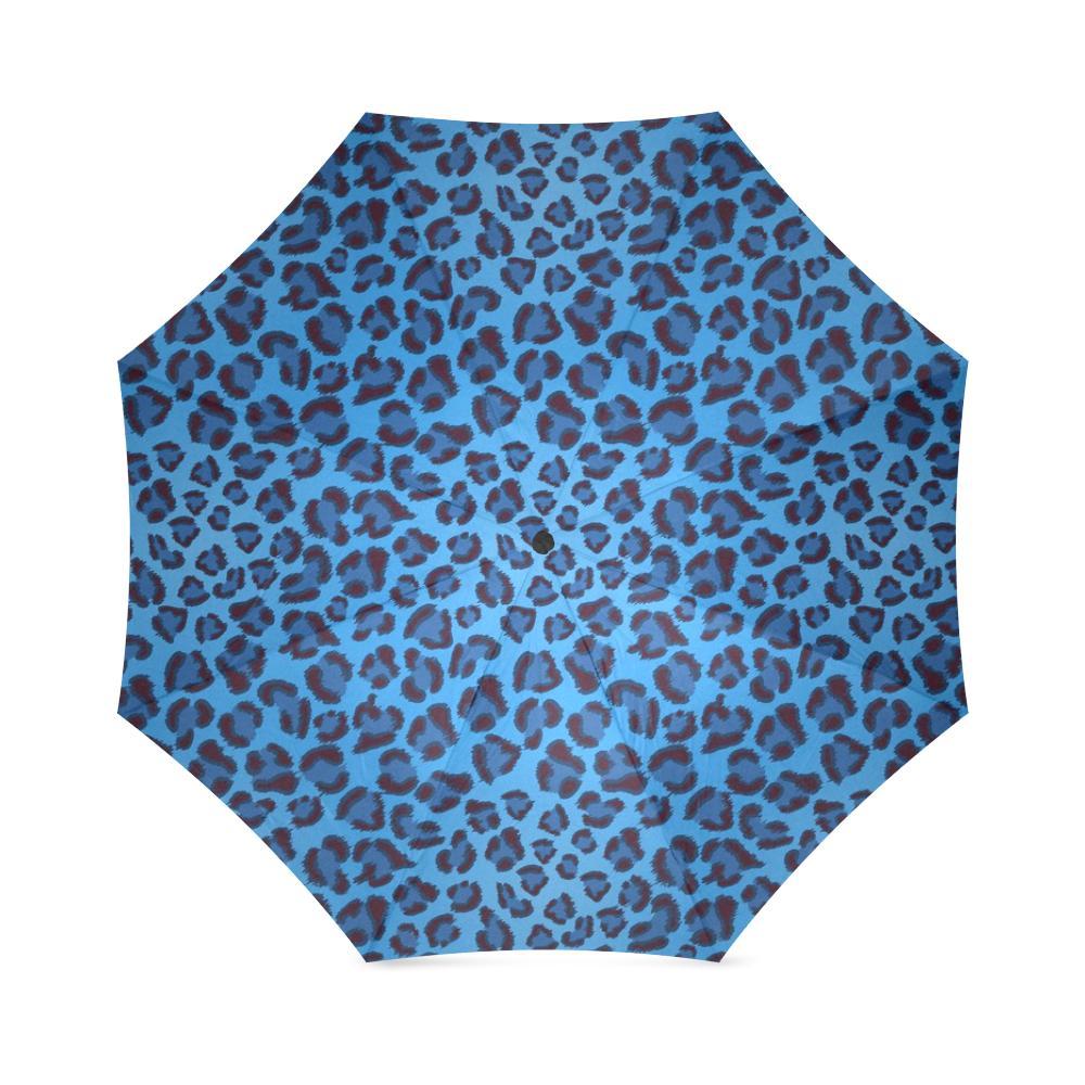 Blue Cheetah Leopard Pattern Print Foldable Umbrella-grizzshop