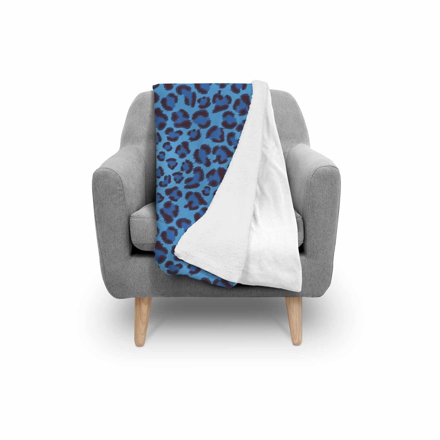 Blue Cheetah Leopard Pattern Print Throw Blanket-grizzshop