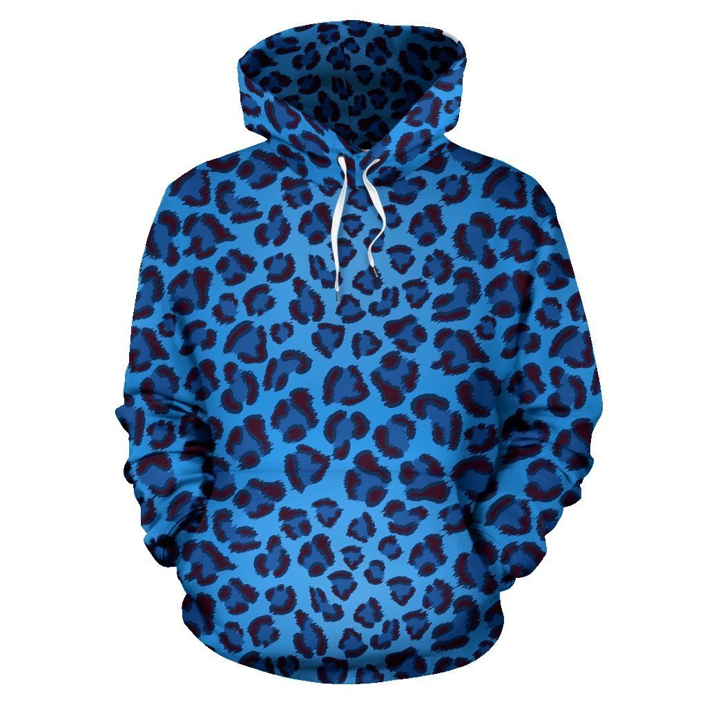 Blue Cheetah Leopard Pattern Print Women Men Pullover Hoodie-grizzshop