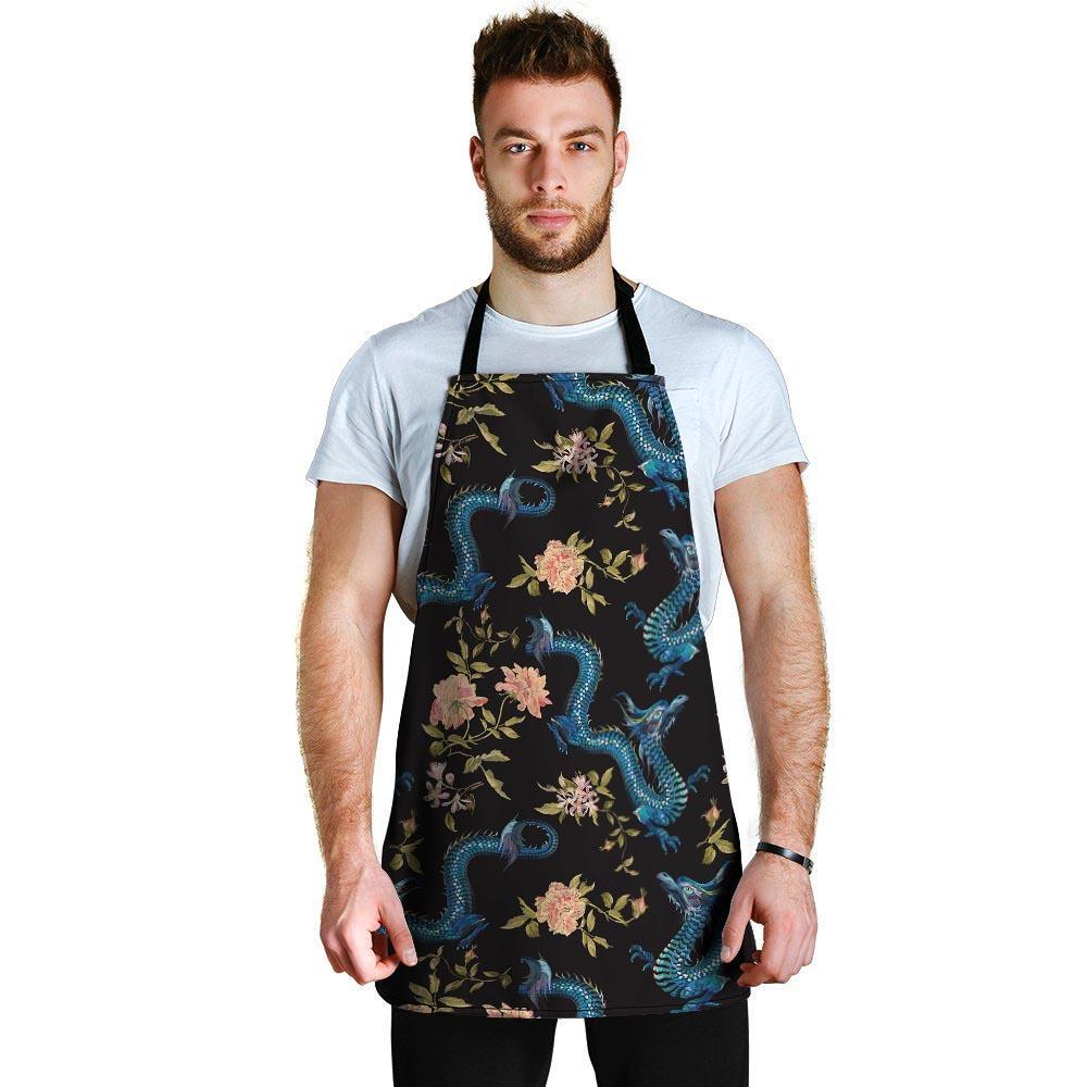 Blue Chinese Dragon Floral Print1 Men's Robe