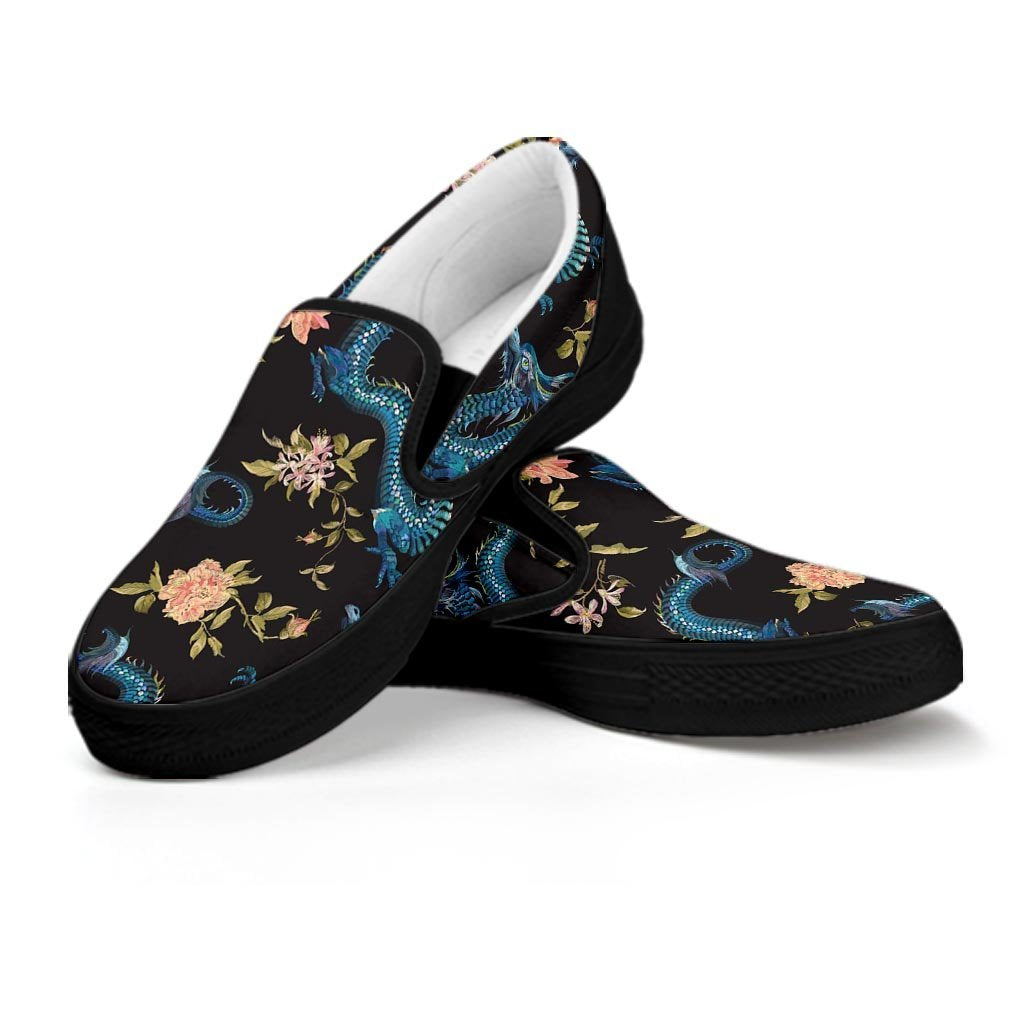 Red Chinese Dragon Floral Print Men's High Top Shoes