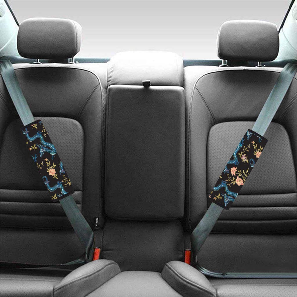 Blue Chinese Dragon Floral Print1 Seat Belt Cover-grizzshop