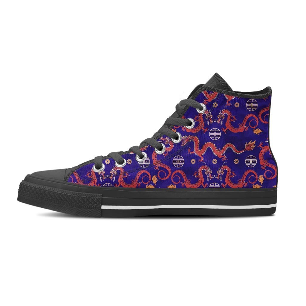 Blue Chinese Dragon Hoodie Women's High Top Shoes-grizzshop