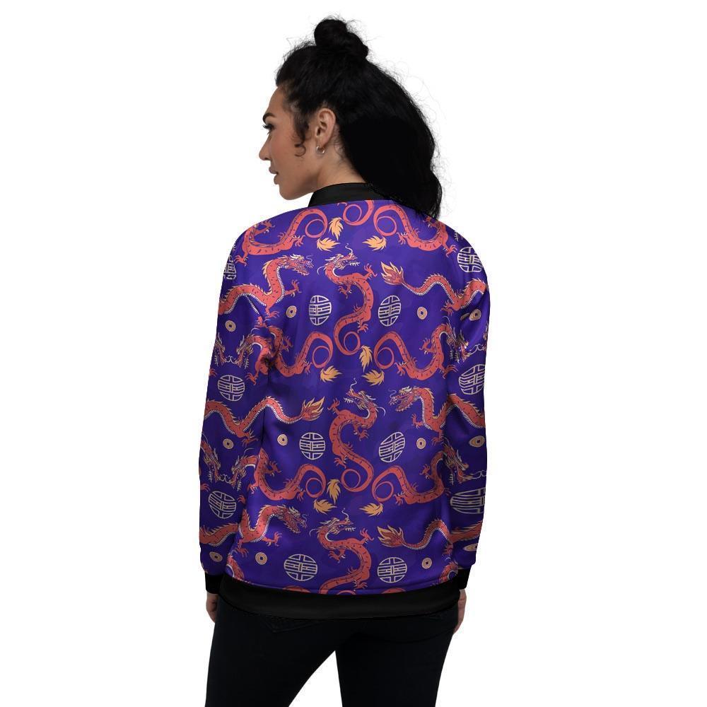 Blue Chinese Dragon Women's Bomber Jacket-grizzshop