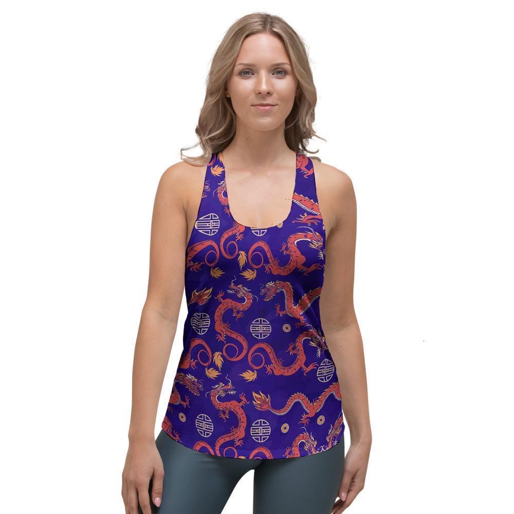 Blue Chinese Dragon Women's Racerback Tank Top-grizzshop