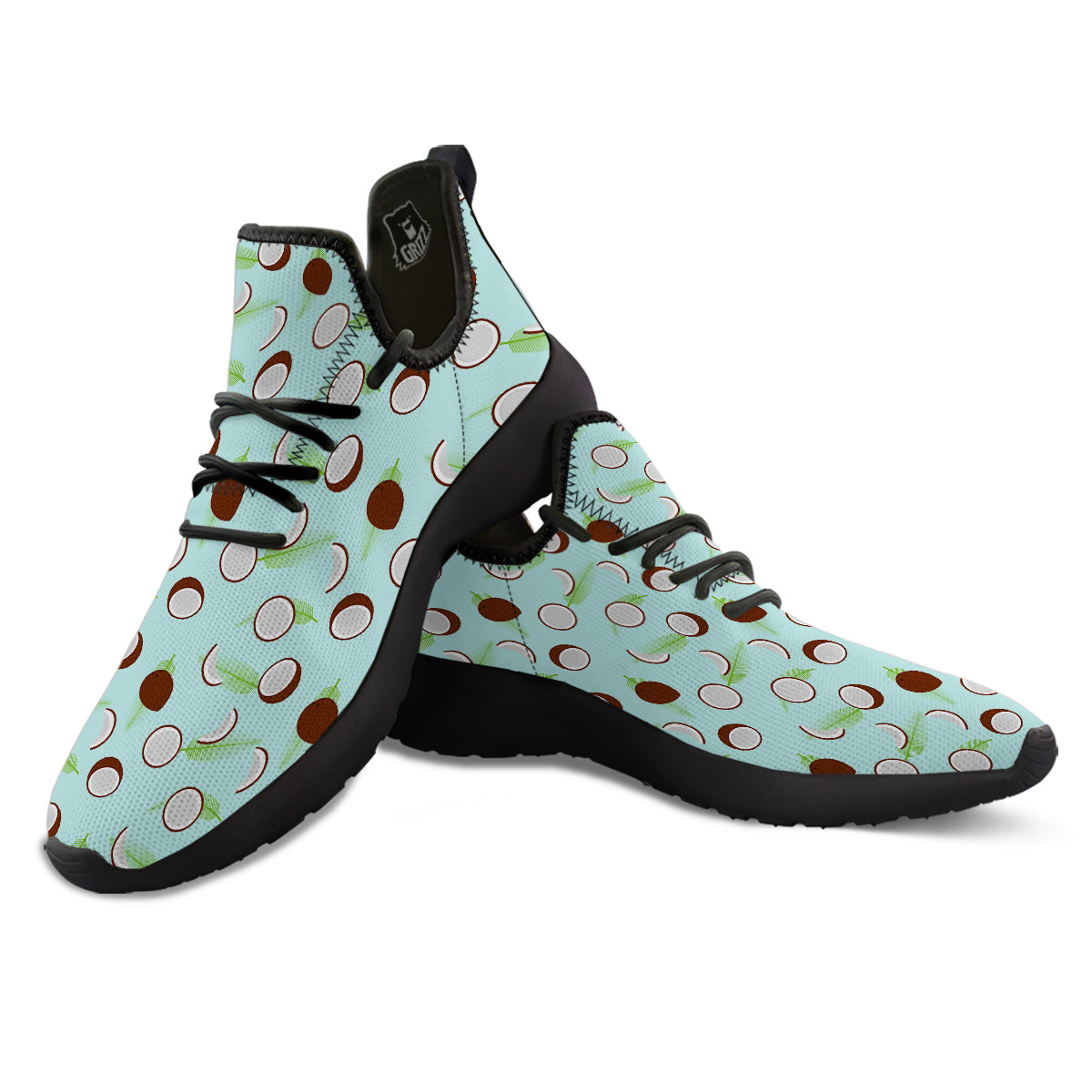 Blue Coconut Print Pattern Black Athletic Shoes-grizzshop