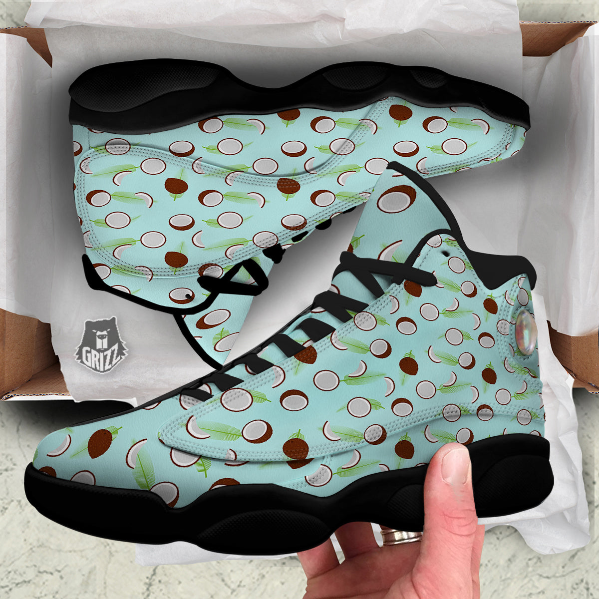Blue Coconut Print Pattern Black Basketball Shoes-grizzshop