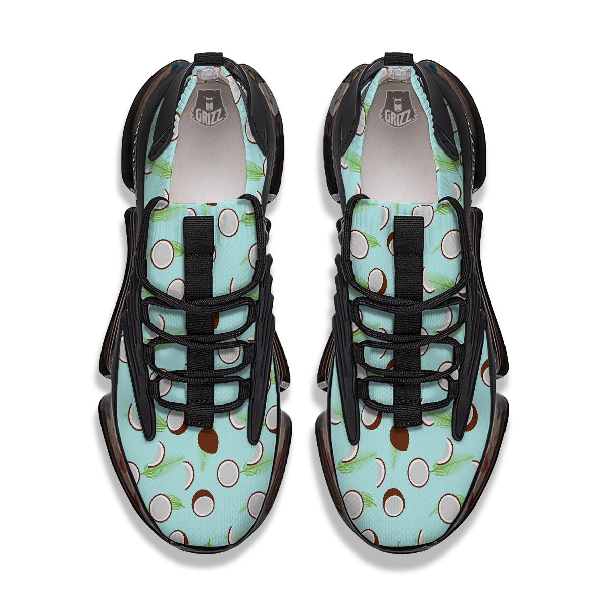 Blue Coconut Print Pattern Black Gym Shoes-grizzshop