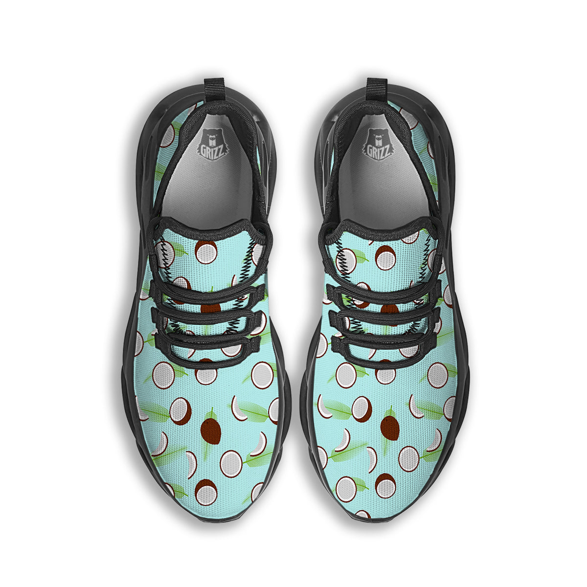 Blue Coconut Print Pattern Black Running Shoes-grizzshop