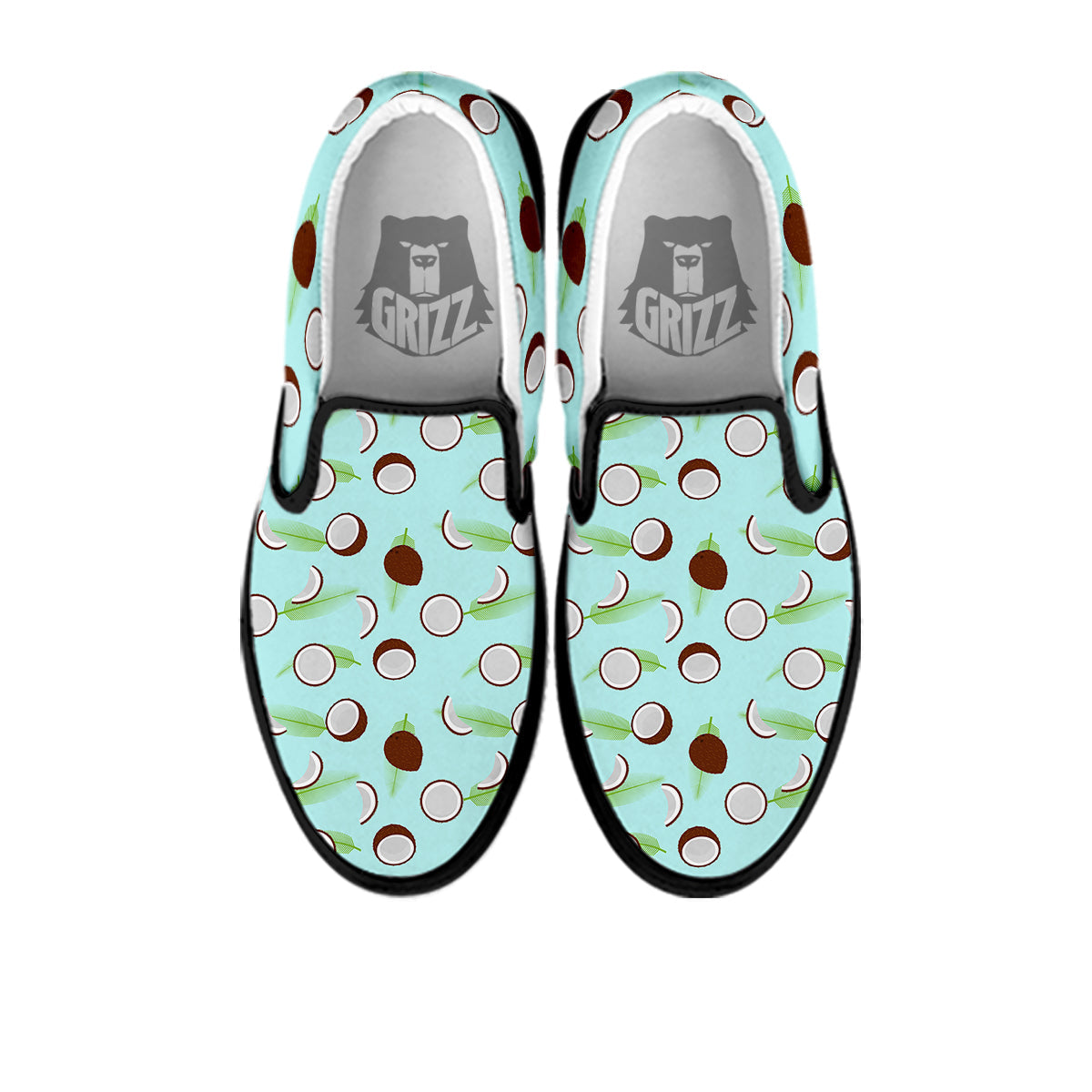 Blue Coconut Print Pattern Black Slip On Shoes-grizzshop
