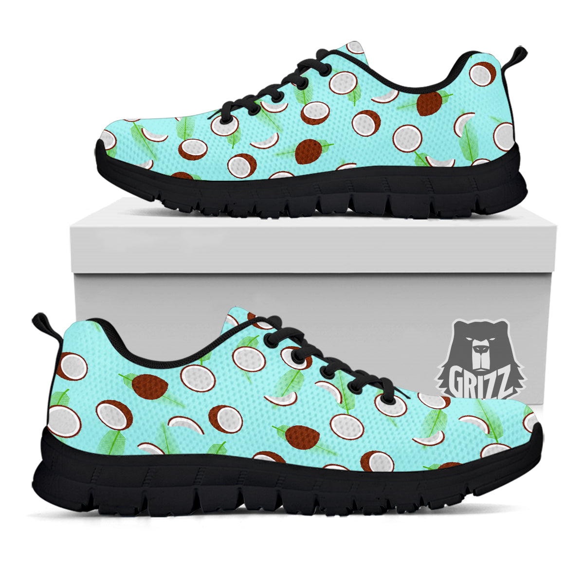 Blue Coconut Print Pattern Black Sneaker-grizzshop