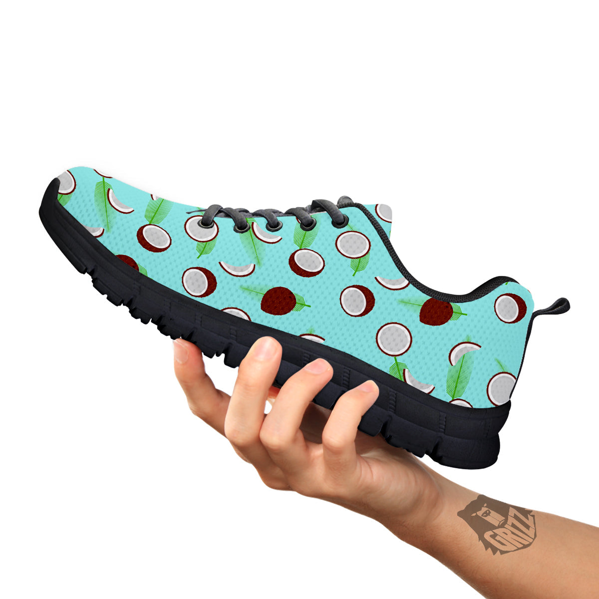 Blue Coconut Print Pattern Black Sneaker-grizzshop