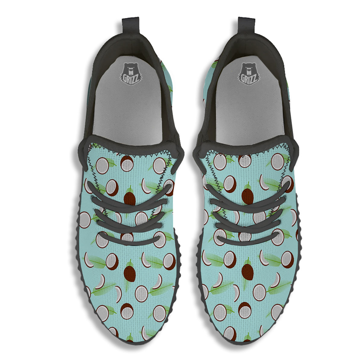 Blue Coconut Print Pattern Black Walking Shoes-grizzshop