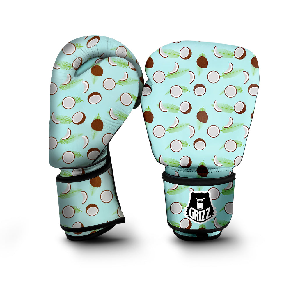 Blue Coconut Print Pattern Boxing Gloves-grizzshop
