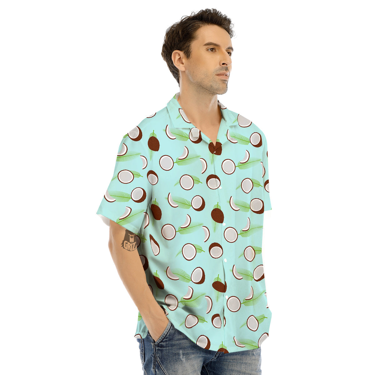 Blue Coconut Print Pattern Men's Hawaiian Shirt-grizzshop